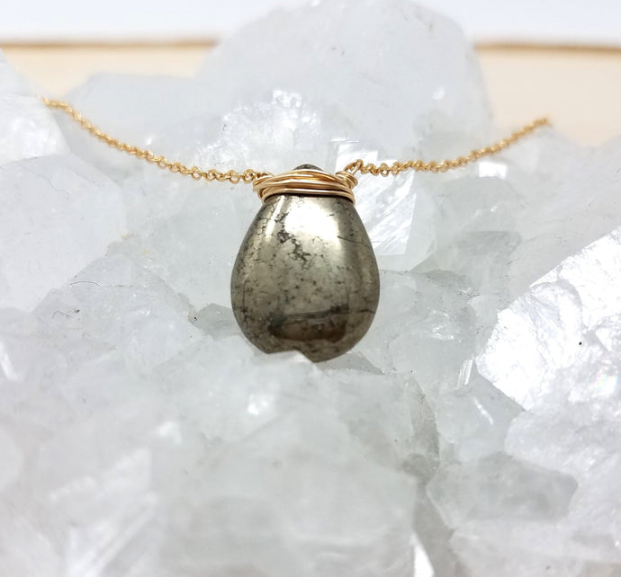 Gold Wrapped Pyrite Necklace