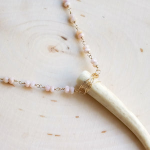 Double Pink Opal Horn Necklace