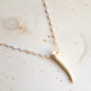 Double Pink Opal Horn Necklace