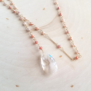 Peach Silverite Rosary Lariat