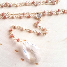 Peach Silverite Rosary Lariat