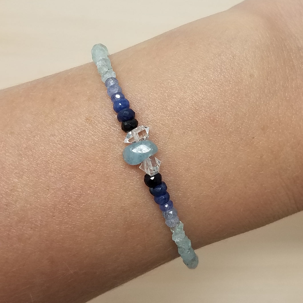 Ombre Sapphire Aquamarine Beaded Bracelet