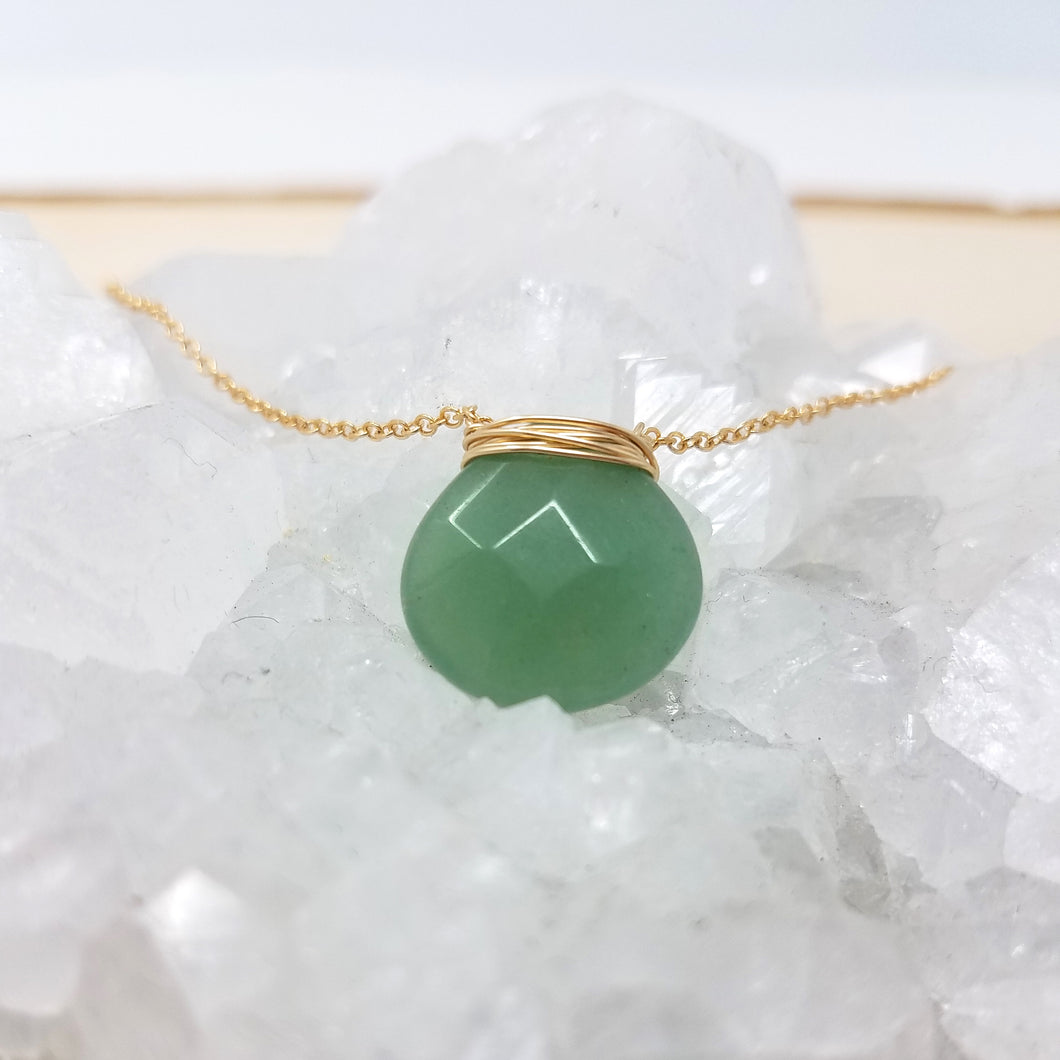 Gold Wrapped Green Aventurine Necklace