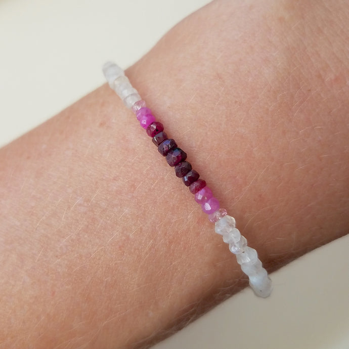 Ombre Ruby Moonstone Beaded Bracelet