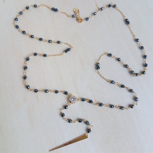Mini Hematite Rosary Lariat
