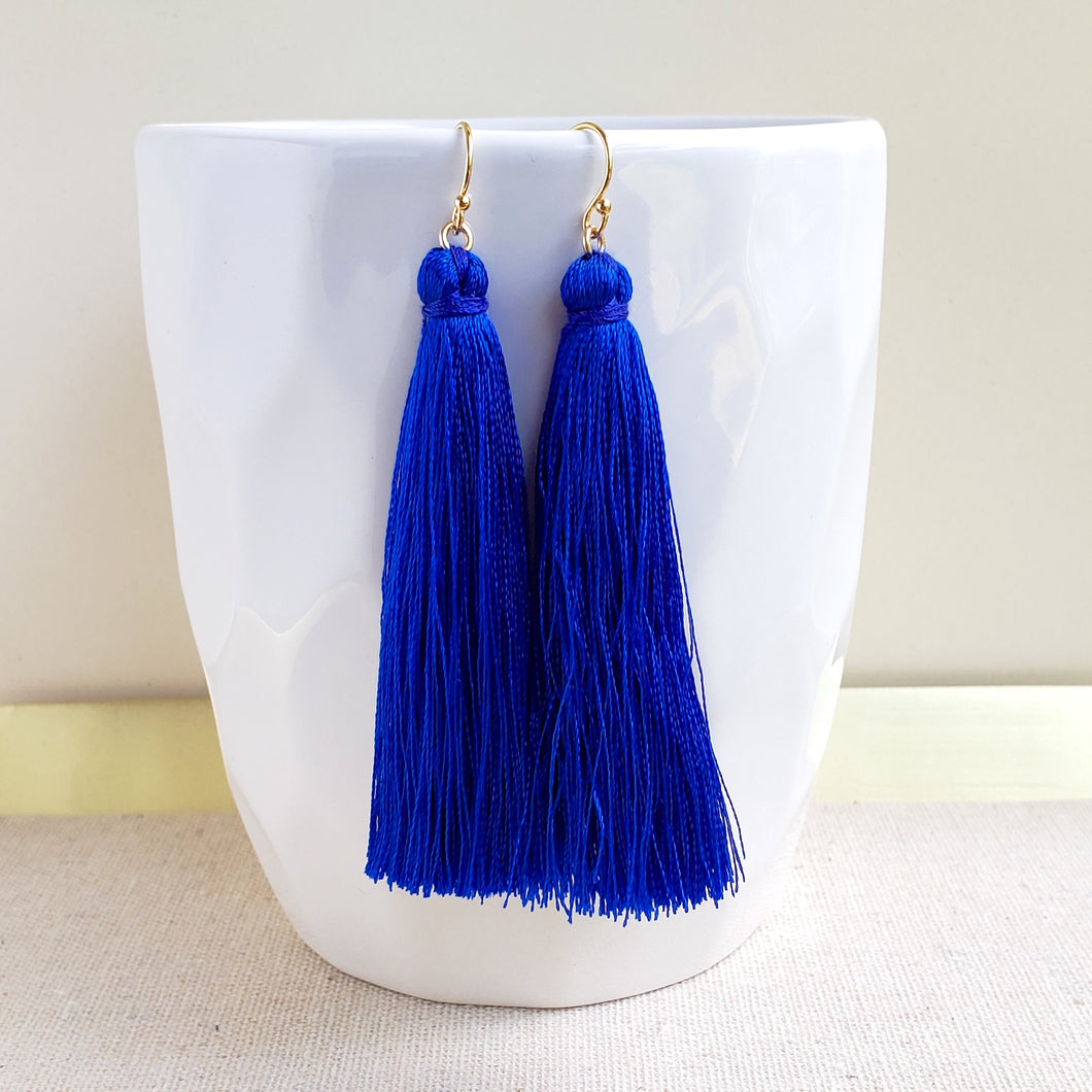 Short Tassel Earrings - Blue